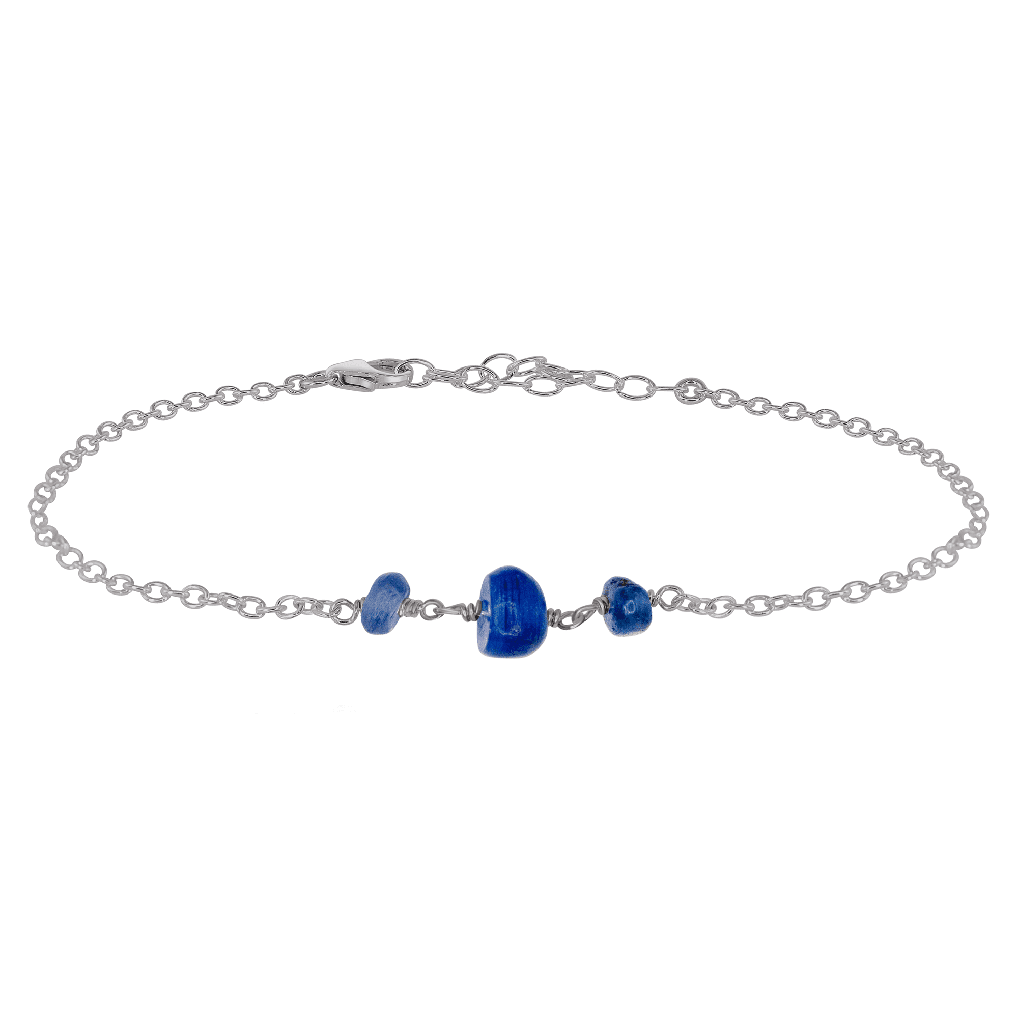 Kyanite Beaded Chain Anklet - Kyanite Beaded Chain Anklet - Stainless Steel - Luna Tide Handmade Crystal Jewellery