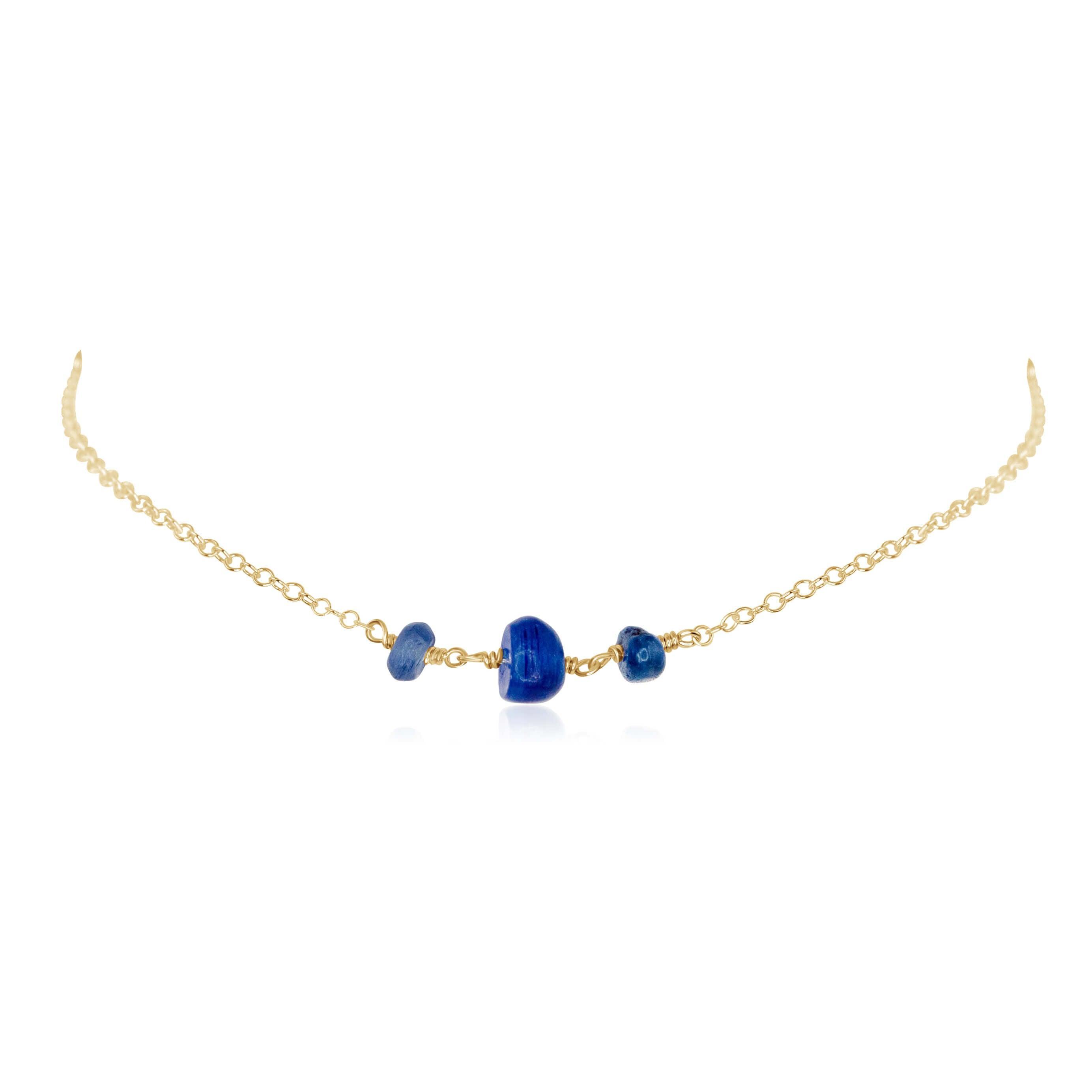 Kyanite Beaded Chain Choker Necklace - Kyanite Beaded Chain Choker Necklace - 14k Gold Fill - Luna Tide Handmade Crystal Jewellery