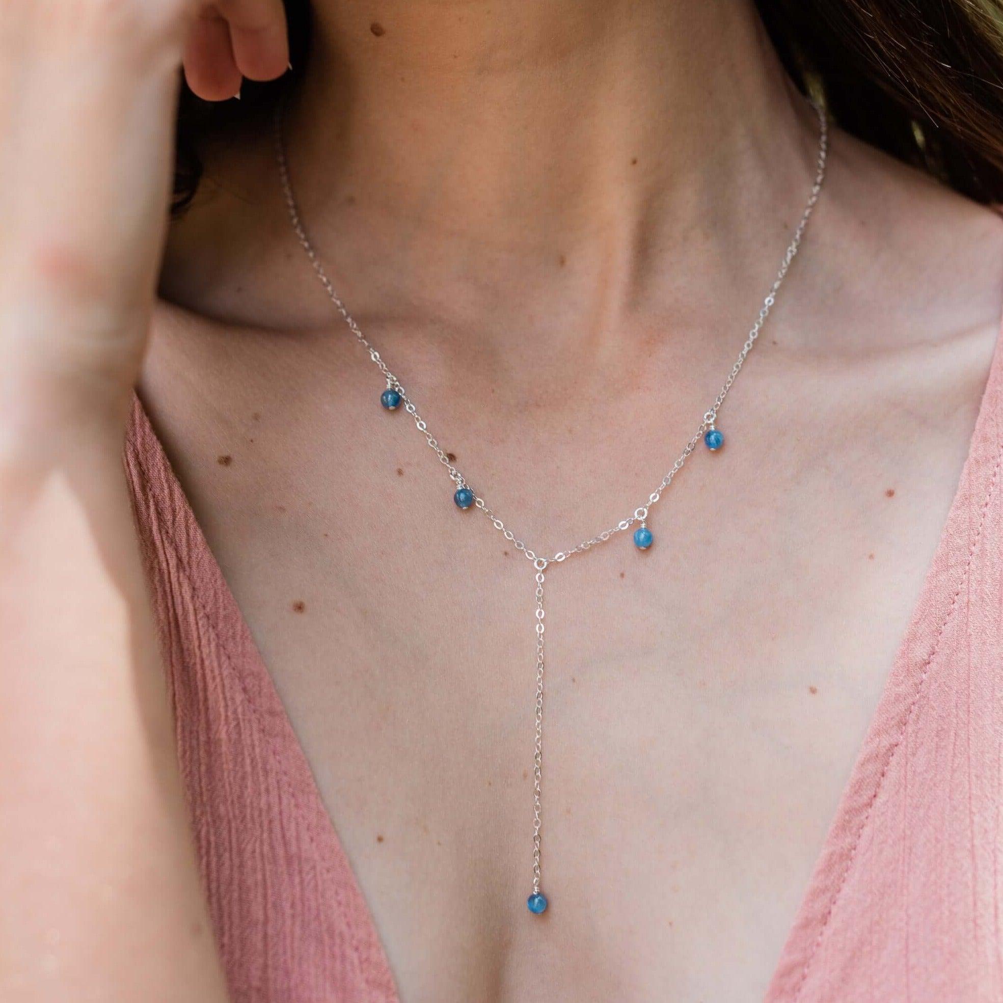 Kyanite Boho Lariat Necklace - Kyanite Boho Lariat Necklace - 14k Gold Fill - Luna Tide Handmade Crystal Jewellery