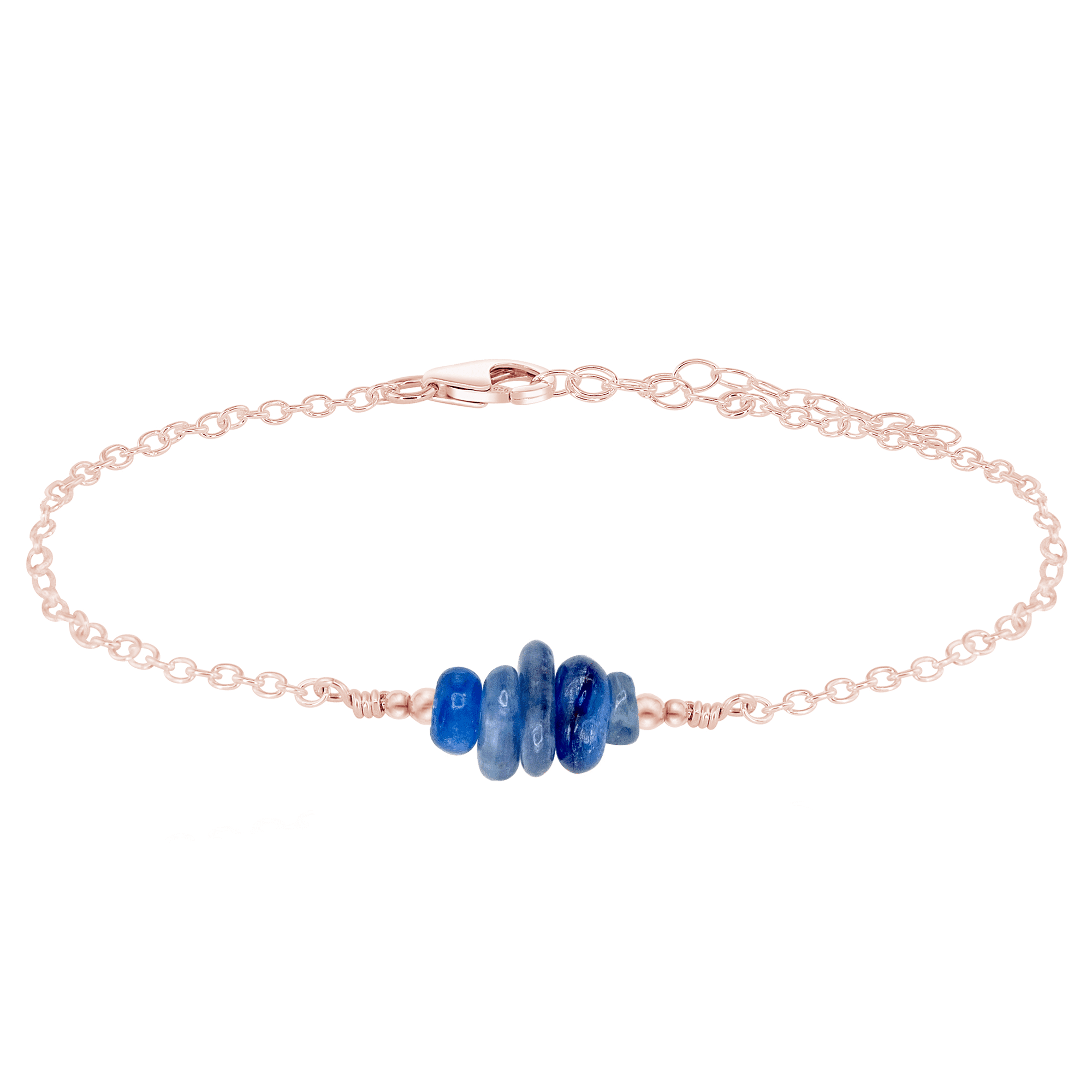 Kyanite Chip Bead Bar Anklet - Kyanite Chip Bead Bar Anklet - 14k Rose Gold Fill - Luna Tide Handmade Crystal Jewellery
