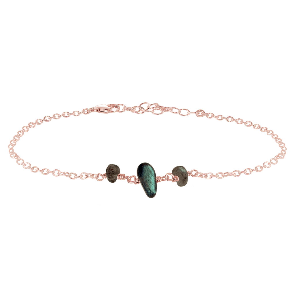 Labradorite Beaded Chain Anklet - Labradorite Beaded Chain Anklet - 14k Rose Gold Fill - Luna Tide Handmade Crystal Jewellery