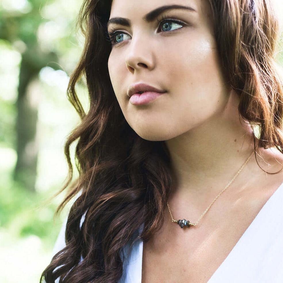 Labradorite Chip Bead Bar Necklace - Labradorite Chip Bead Bar Necklace - 14k Gold Fill - Luna Tide Handmade Crystal Jewellery