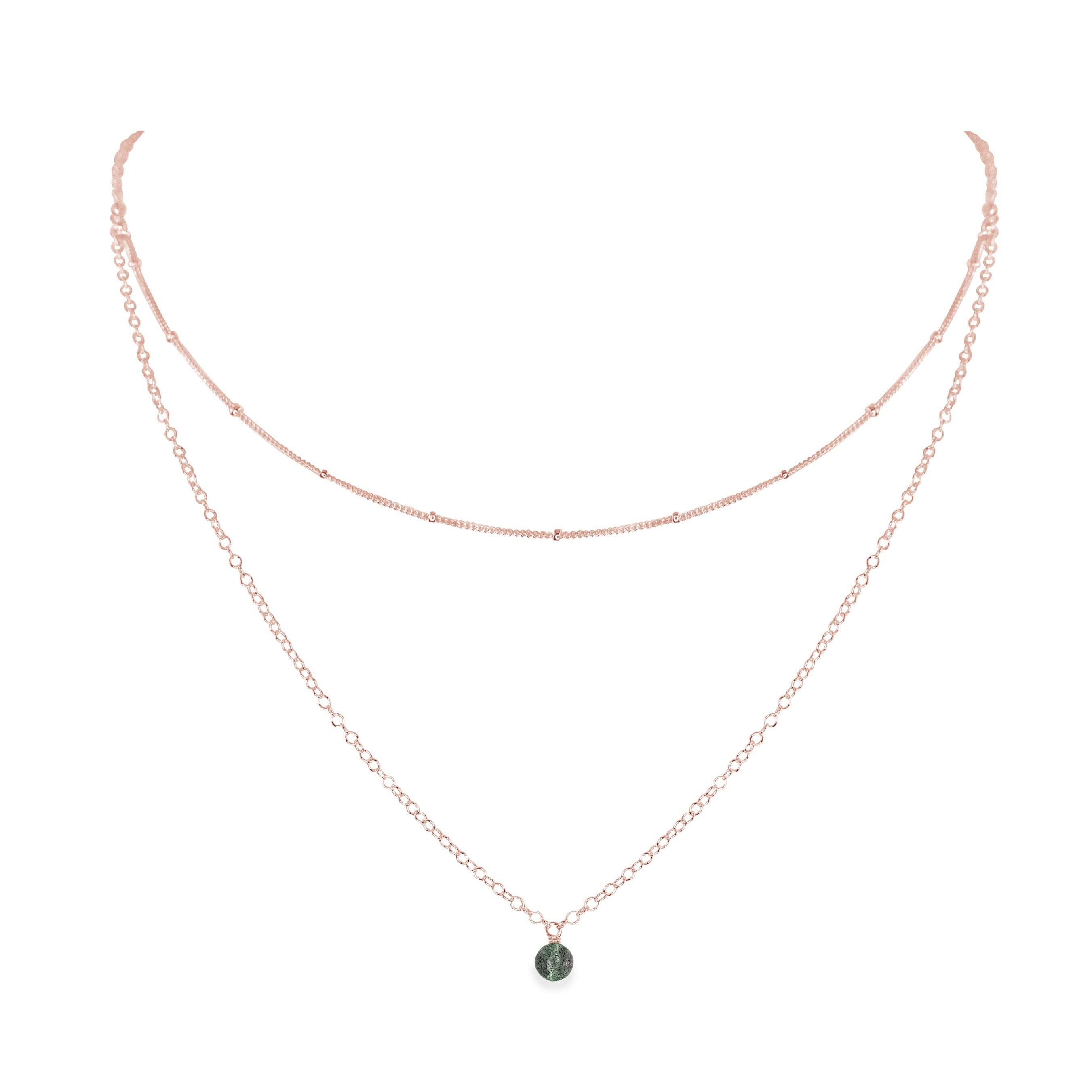 Labradorite Gemstone Chain Layered Choker Necklace - Labradorite Gemstone Chain Layered Choker Necklace - 14k Rose Gold Fill - Luna Tide Handmade Crystal Jewellery