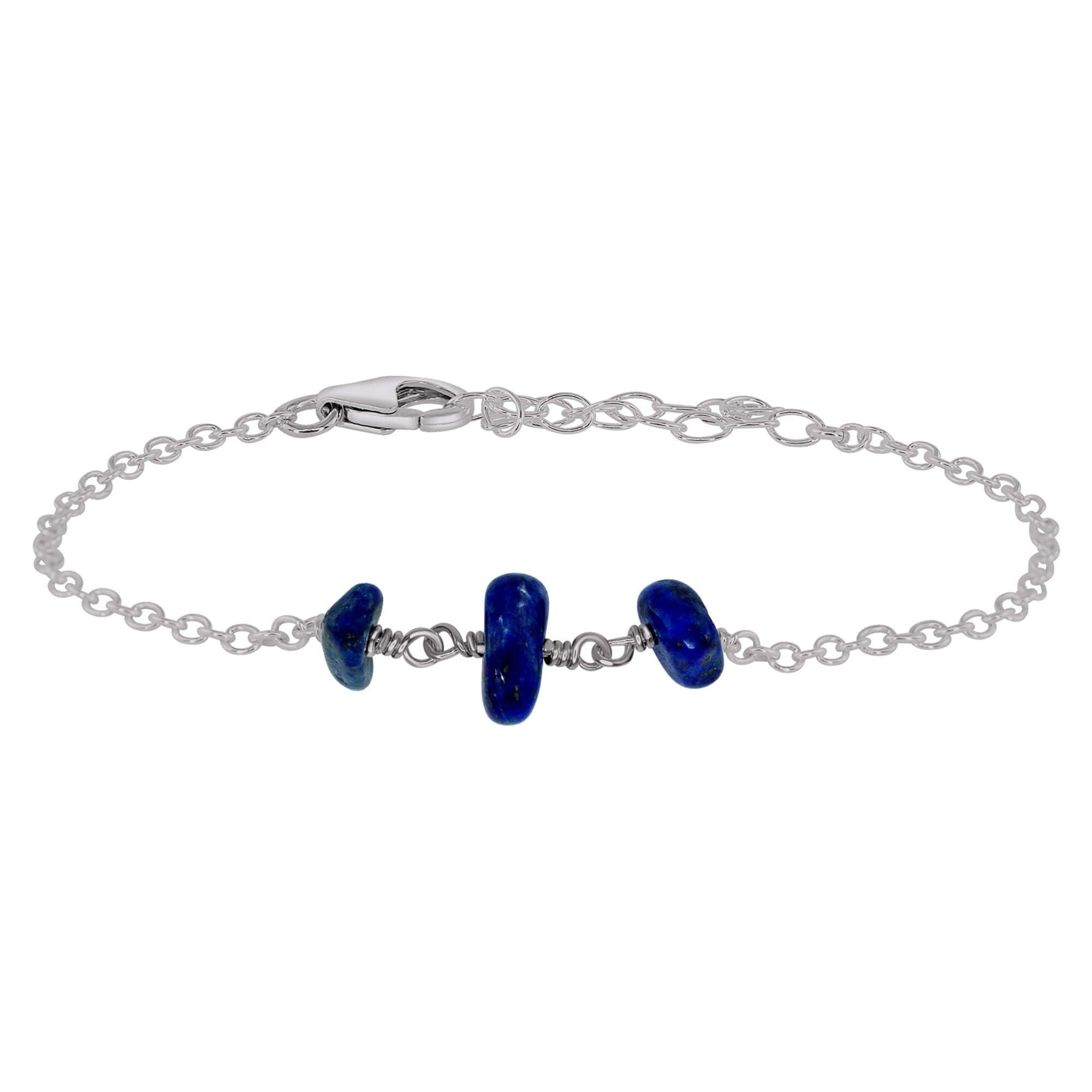Lapis Lazuli Beaded Chain Bracelet - Lapis Lazuli Beaded Chain Bracelet - Stainless Steel - Luna Tide Handmade Crystal Jewellery