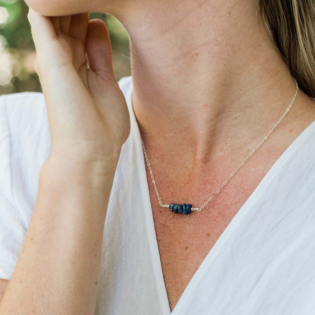 Lapis Lazuli Chip Bead Bar Necklace - Lapis Lazuli Chip Bead Bar Necklace - Sterling Silver - Luna Tide Handmade Crystal Jewellery