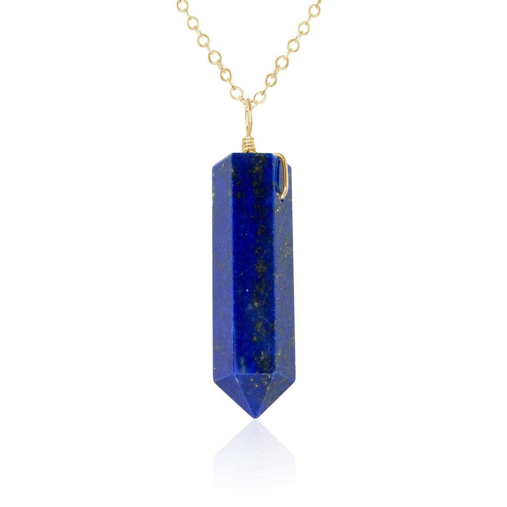 Lapis Lazuli Crystal Generator Point Pendant Necklace - Lapis Lazuli Crystal Generator Point Pendant Necklace - 14k Gold Fill / Cable - Luna Tide Handmade Crystal Jewellery