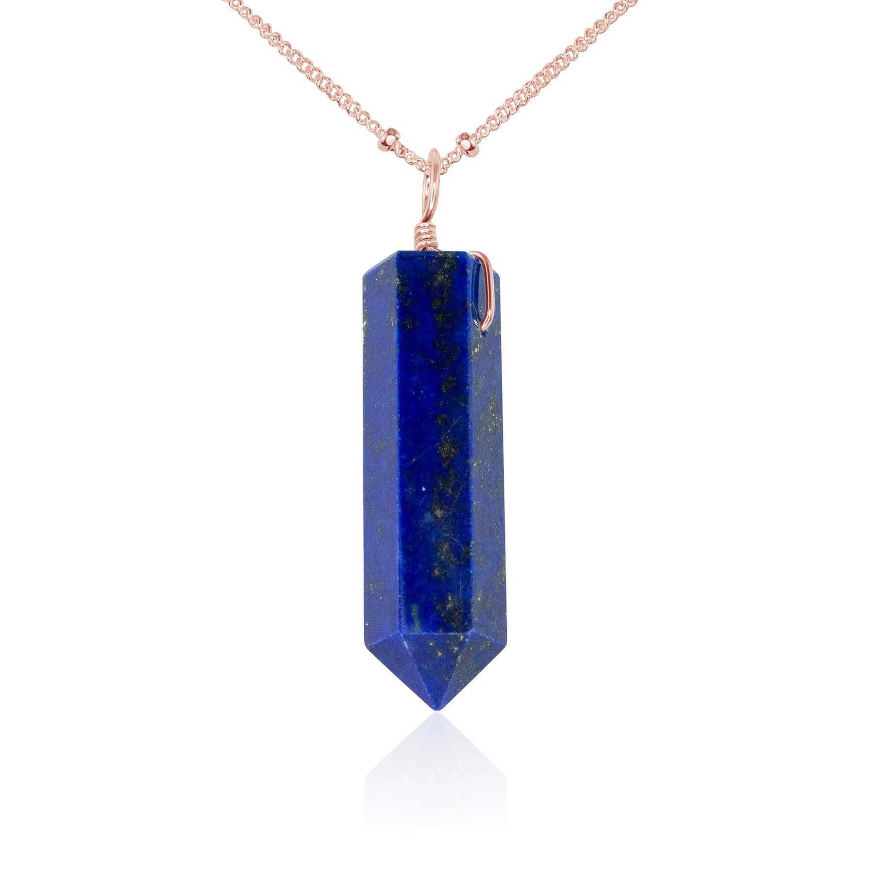 Lapis Lazuli Crystal Generator Point Pendant Necklace - Lapis Lazuli Crystal Generator Point Pendant Necklace - 14k Rose Gold Fill / Satellite - Luna Tide Handmade Crystal Jewellery