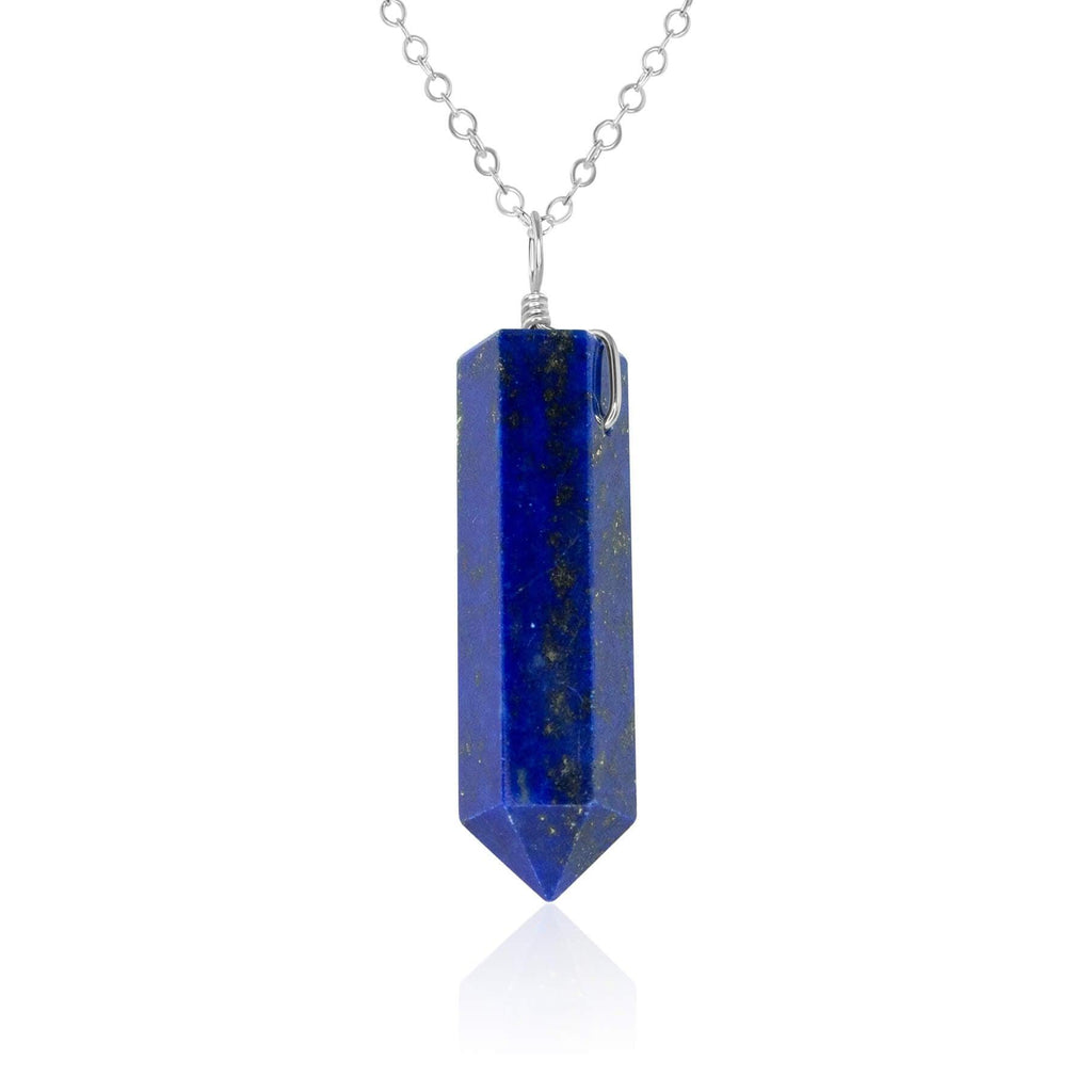 Lapis Lazuli Crystal Generator Point Pendant Necklace - Lapis Lazuli Crystal Generator Point Pendant Necklace - Sterling Silver / Cable - Luna Tide Handmade Crystal Jewellery