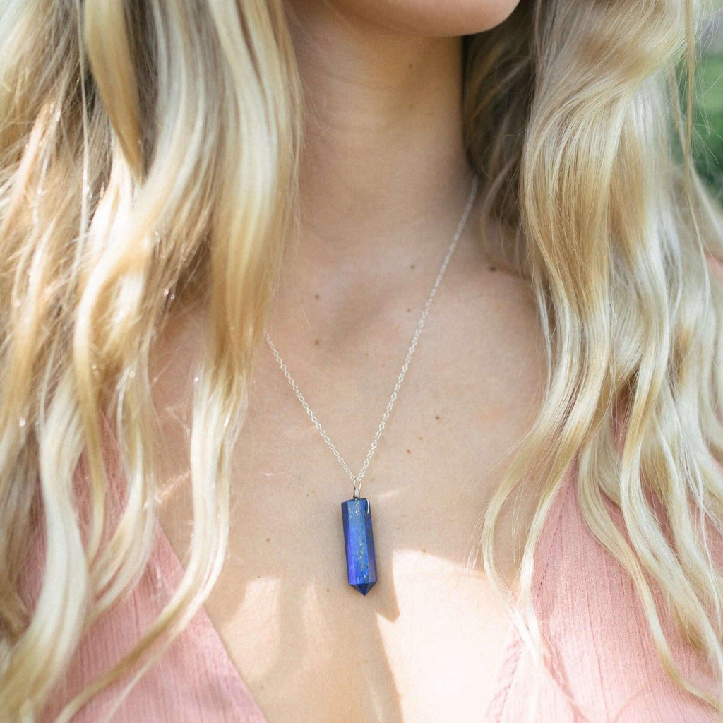 Lapis Lazuli Crystal Generator Point Pendant Necklace - Lapis Lazuli Crystal Generator Point Pendant Necklace - Sterling Silver / Cable - Luna Tide Handmade Crystal Jewellery