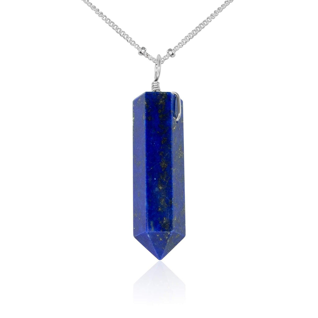 Lapis Lazuli Crystal Generator Point Pendant Necklace - Lapis Lazuli Crystal Generator Point Pendant Necklace - Sterling Silver / Satellite - Luna Tide Handmade Crystal Jewellery
