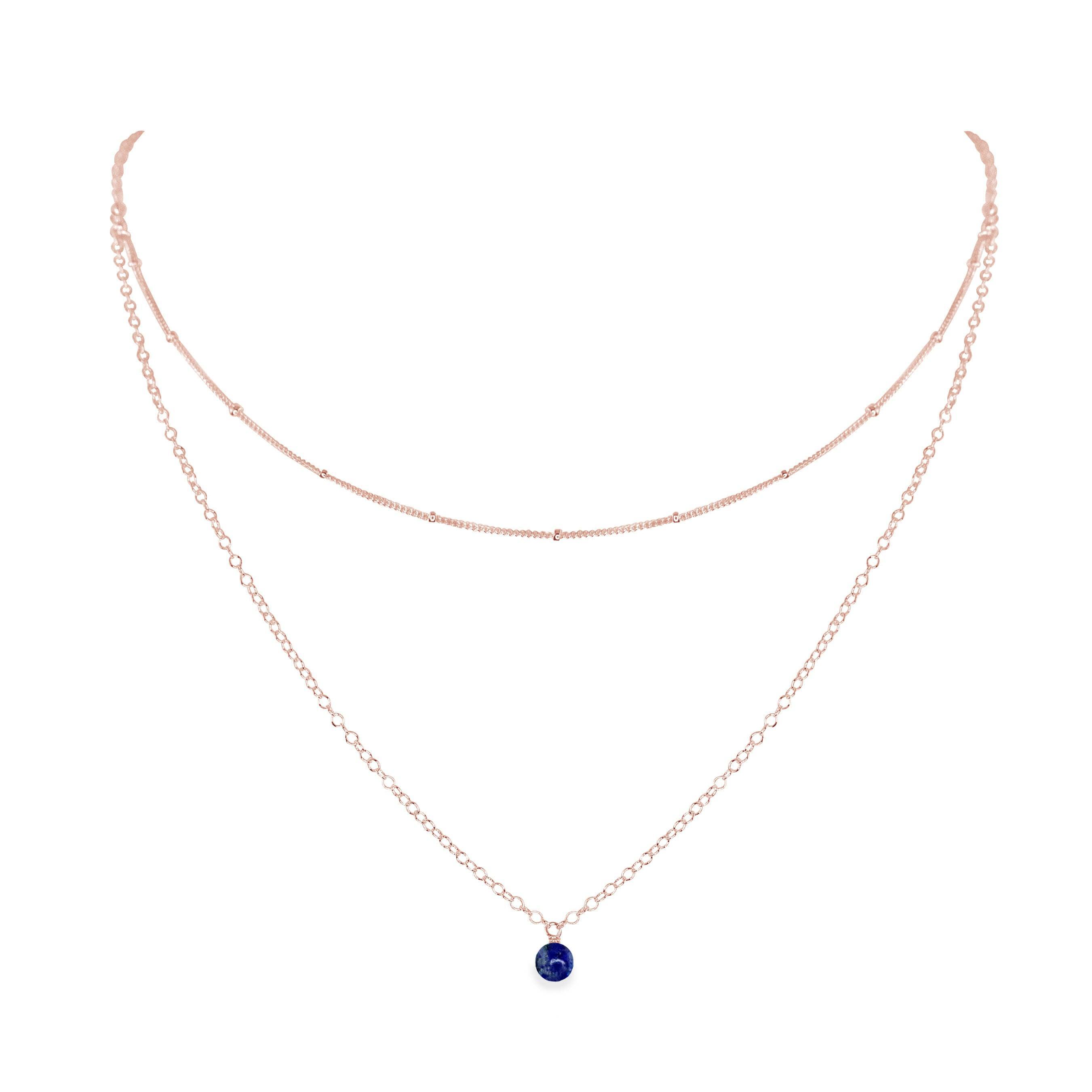 Lapis Lazuli Gemstone Chain Layered Choker Necklace - Lapis Lazuli Gemstone Chain Layered Choker Necklace - 14k Rose Gold Fill - Luna Tide Handmade Crystal Jewellery