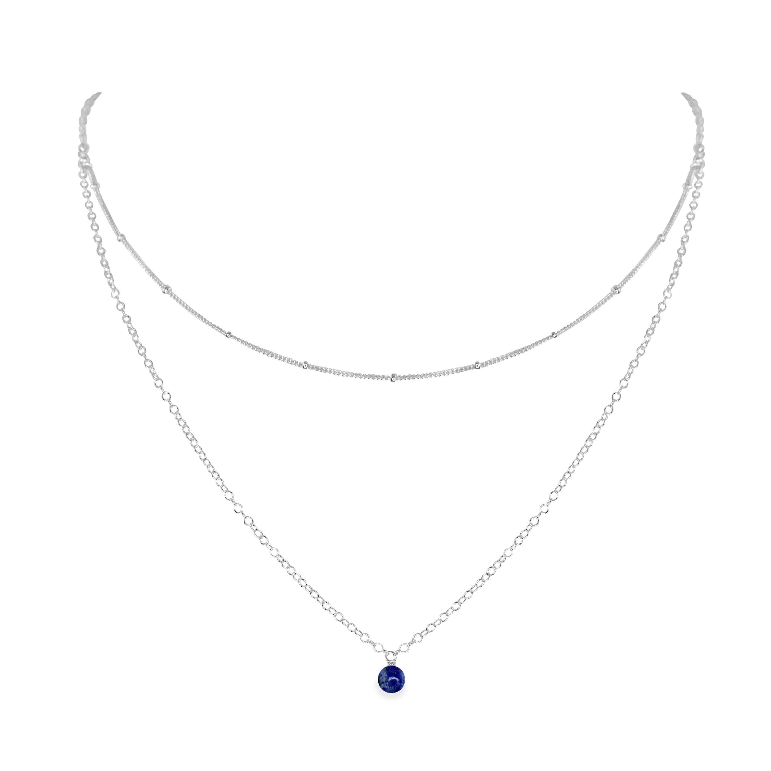 Lapis Lazuli Gemstone Chain Layered Choker Necklace - Lapis Lazuli Gemstone Chain Layered Choker Necklace - Sterling Silver - Luna Tide Handmade Crystal Jewellery