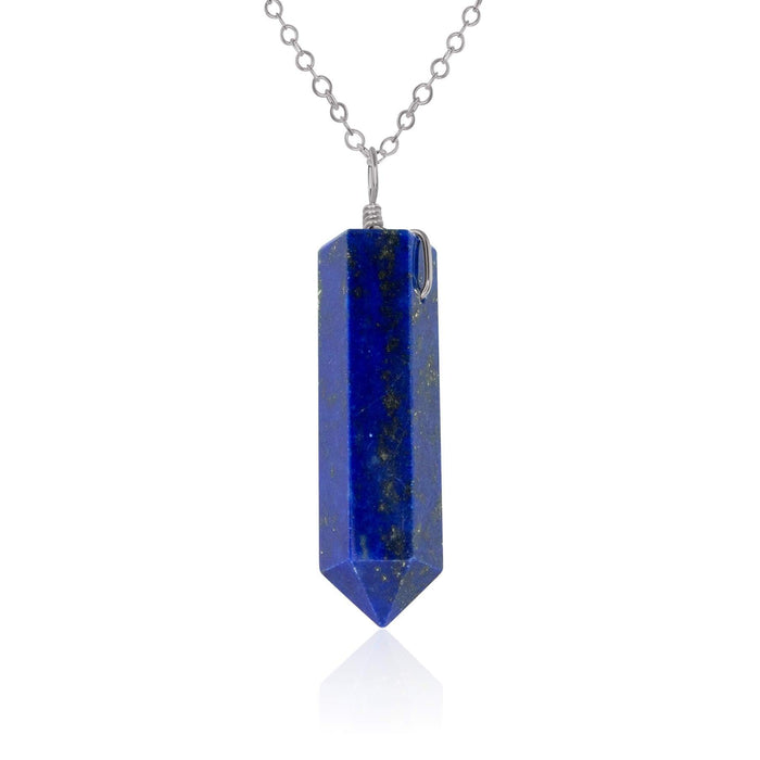 Lapis Lazuli Gemstone Generator Tower Point Pendant Necklace - Lapis Lazuli Gemstone Generator Tower Point Pendant Necklace - Stainless Steel / Cable - Luna Tide Handmade Crystal Jewellery