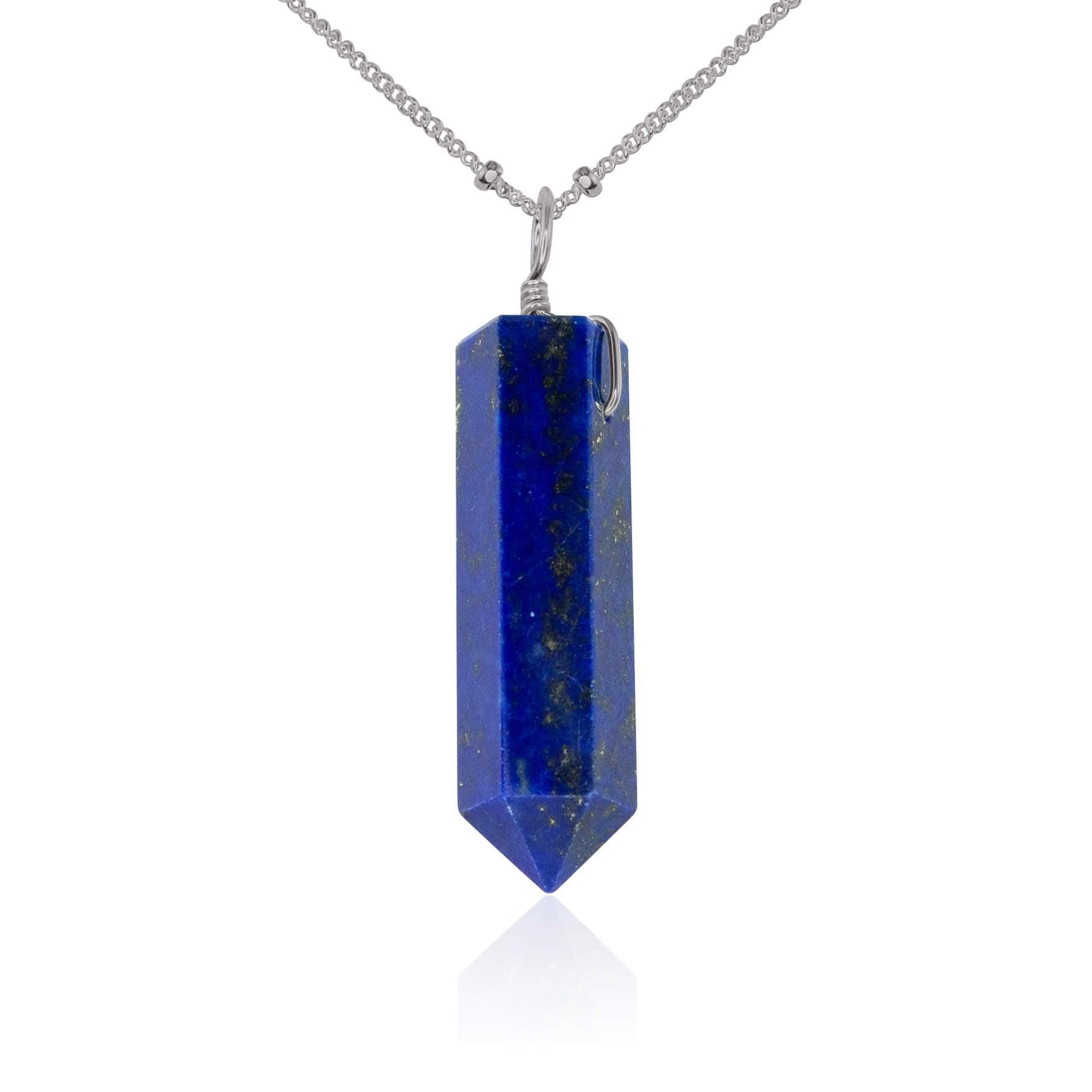 Lapis Lazuli Gemstone Generator Tower Point Pendant Necklace - Lapis Lazuli Gemstone Generator Tower Point Pendant Necklace - Stainless Steel / Satellite - Luna Tide Handmade Crystal Jewellery