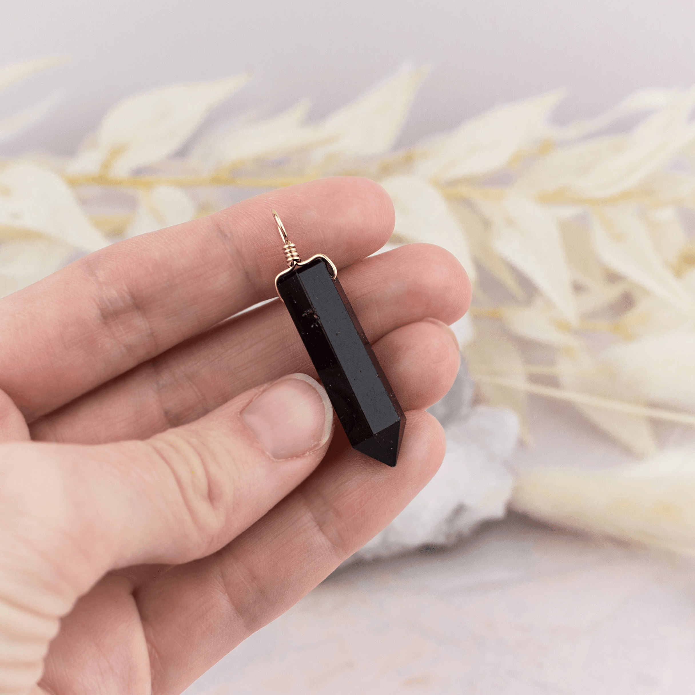 Large Black Tourmaline Crystal Tower Point Generator Pendant - Large Black Tourmaline Crystal Tower Point Generator Pendant - 14k Gold Fill - Luna Tide Handmade Crystal Jewellery