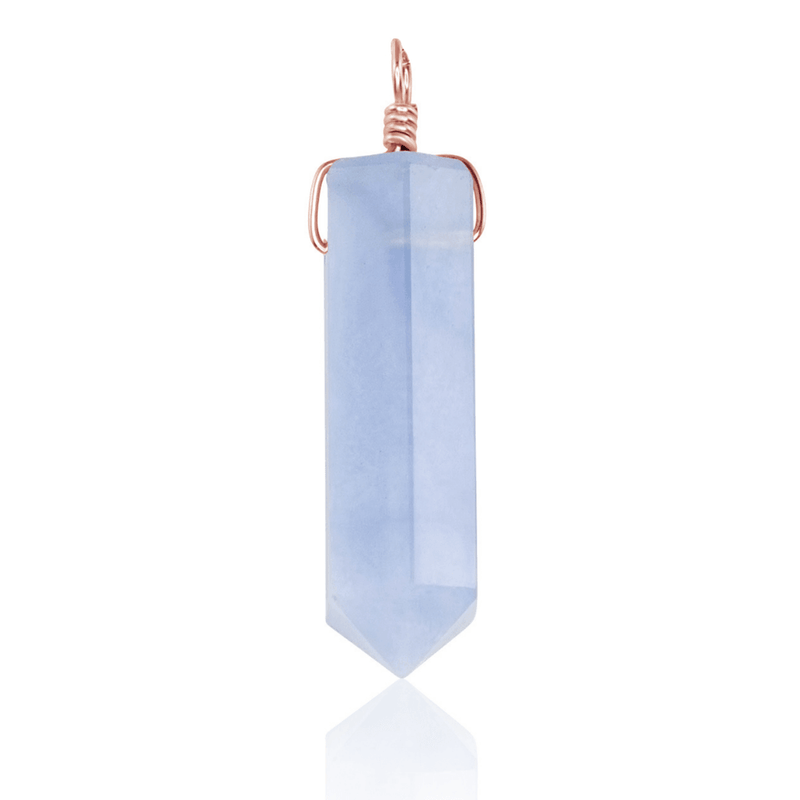 Large Blue Lace Agate Crystal Tower Point Generator Pendant - Large Blue Lace Agate Crystal Tower Point Generator Pendant - 14k Rose Gold Fill - Luna Tide Handmade Crystal Jewellery
