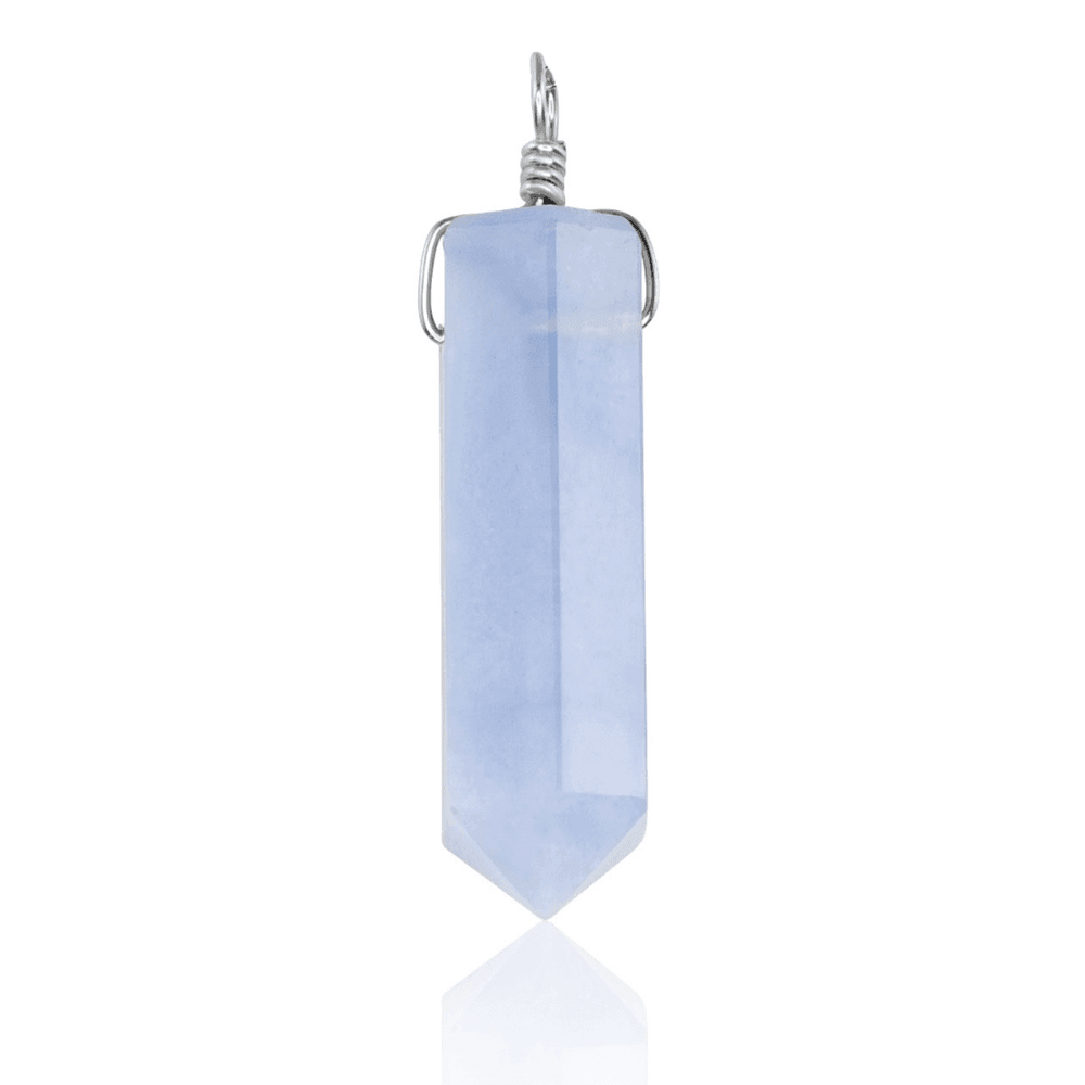 Large Blue Lace Agate Crystal Tower Point Generator Pendant - Large Blue Lace Agate Crystal Tower Point Generator Pendant - Sterling Silver - Luna Tide Handmade Crystal Jewellery