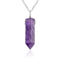 Large Crystal Point Necklace - Amethyst - Stainless Steel - Luna Tide Handmade Jewellery