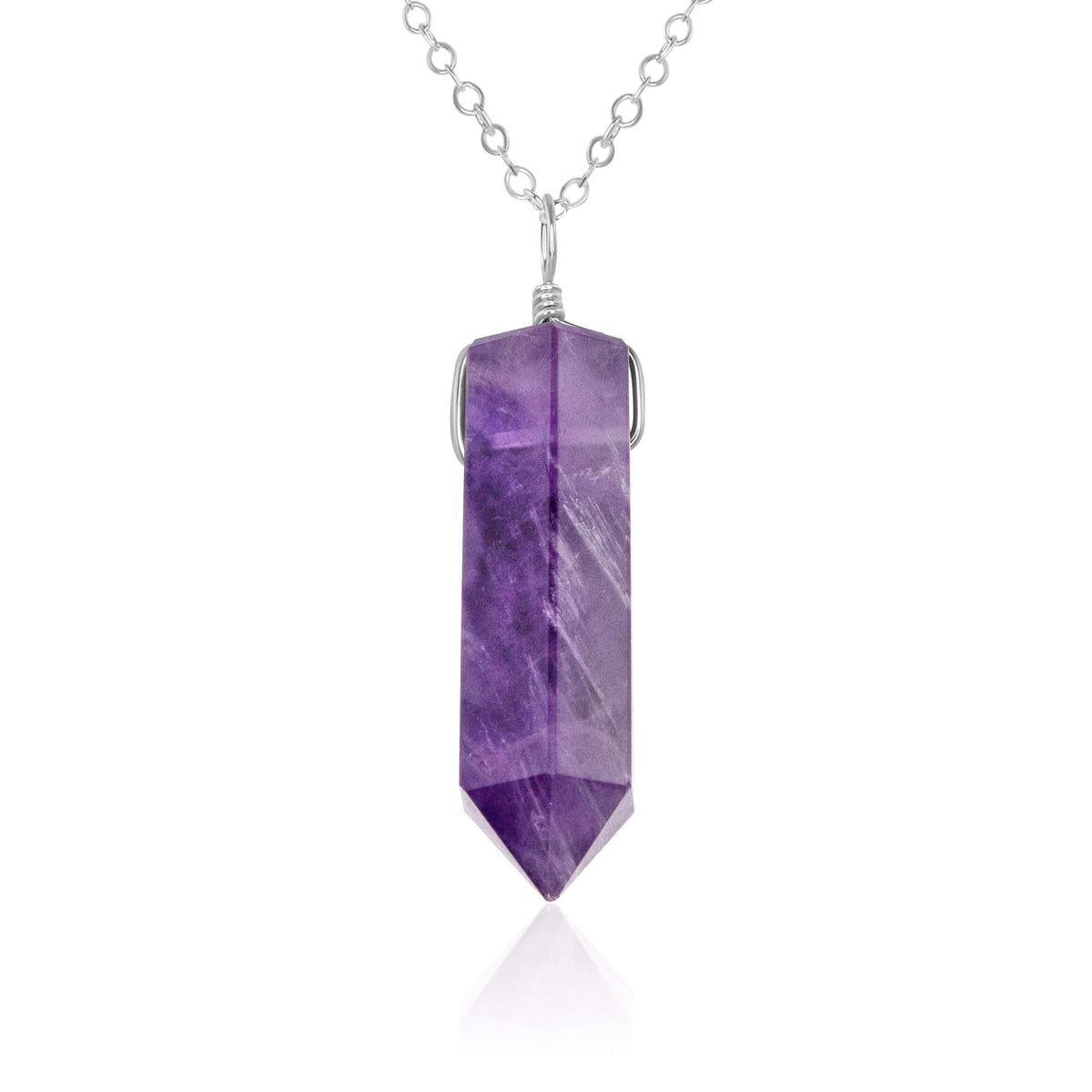 Large Crystal Point Necklace - Amethyst - Sterling Silver - Luna Tide Handmade Jewellery