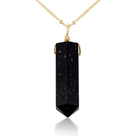 Large Crystal Point Necklace - Black Tourmaline - 14K Gold Fill Satellite - Luna Tide Handmade Jewellery