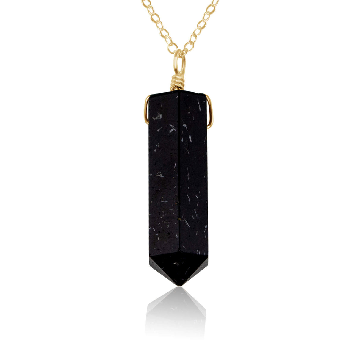Large Crystal Point Necklace - Black Tourmaline - 14K Gold Fill - Luna Tide Handmade Jewellery