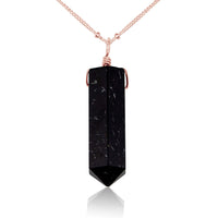 Large Crystal Point Necklace - Black Tourmaline - 14K Rose Gold Fill Satellite - Luna Tide Handmade Jewellery
