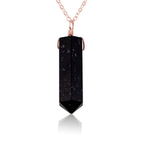 Large Crystal Point Necklace - Black Tourmaline - 14K Rose Gold Fill - Luna Tide Handmade Jewellery