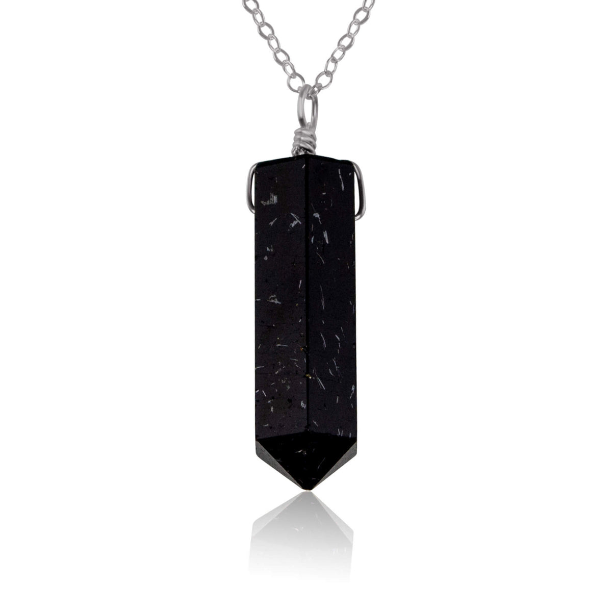 Large Crystal Point Necklace - Black Tourmaline - Stainless Steel - Luna Tide Handmade Jewellery