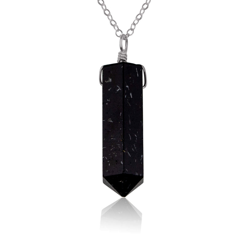 Large Crystal Point Necklace - Black Tourmaline - Stainless Steel - Luna Tide Handmade Jewellery