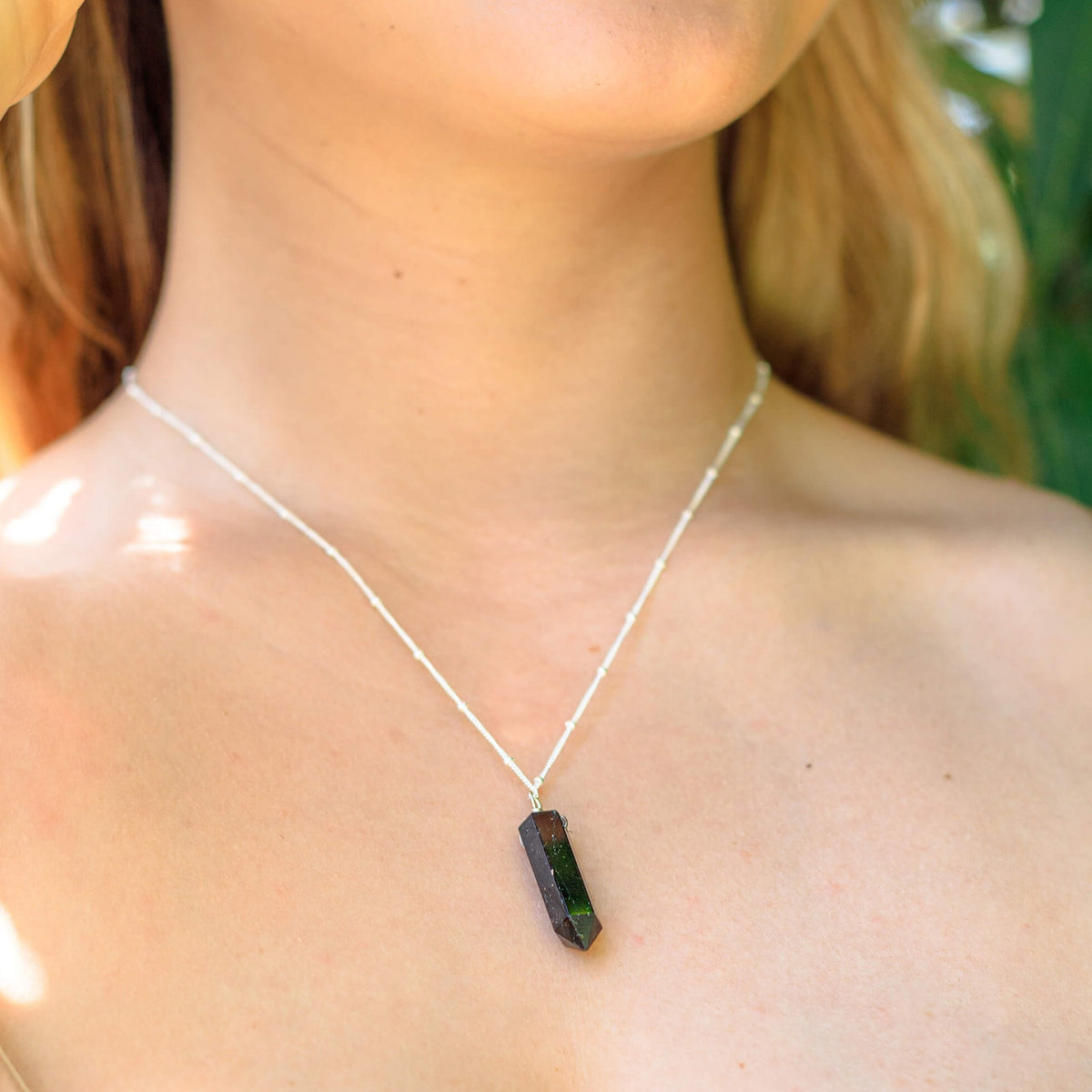 Large Crystal Point Necklace - Black Tourmaline - Sterling Silver Satellite - Luna Tide Handmade Jewellery