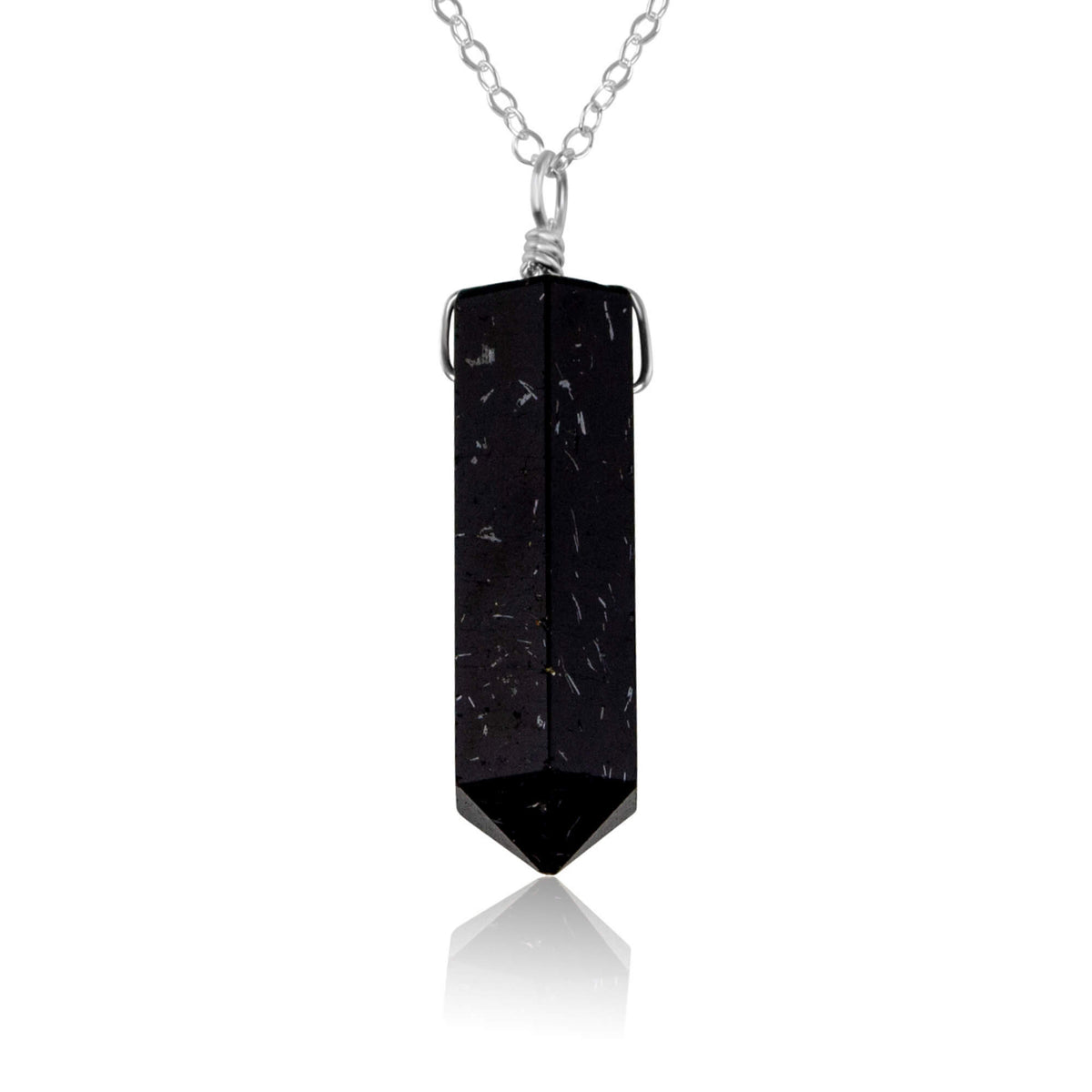 Large Crystal Point Necklace - Black Tourmaline - Sterling Silver - Luna Tide Handmade Jewellery