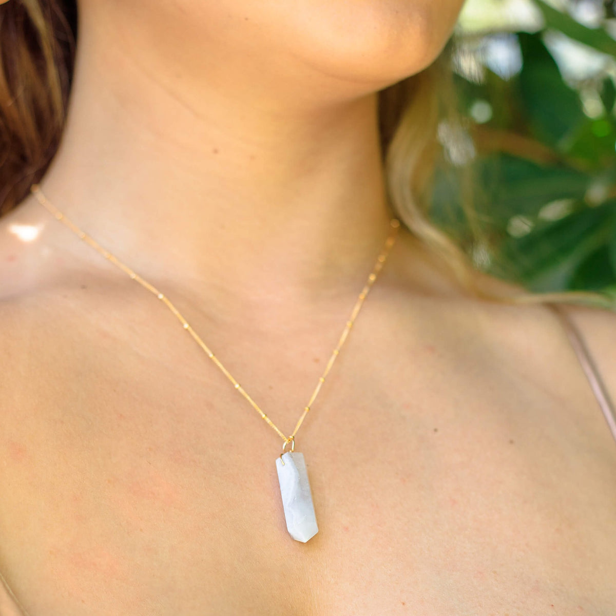Large Crystal Point Necklace - Blue Lace Agate - 14K Gold Fill Satellite - Luna Tide Handmade Jewellery
