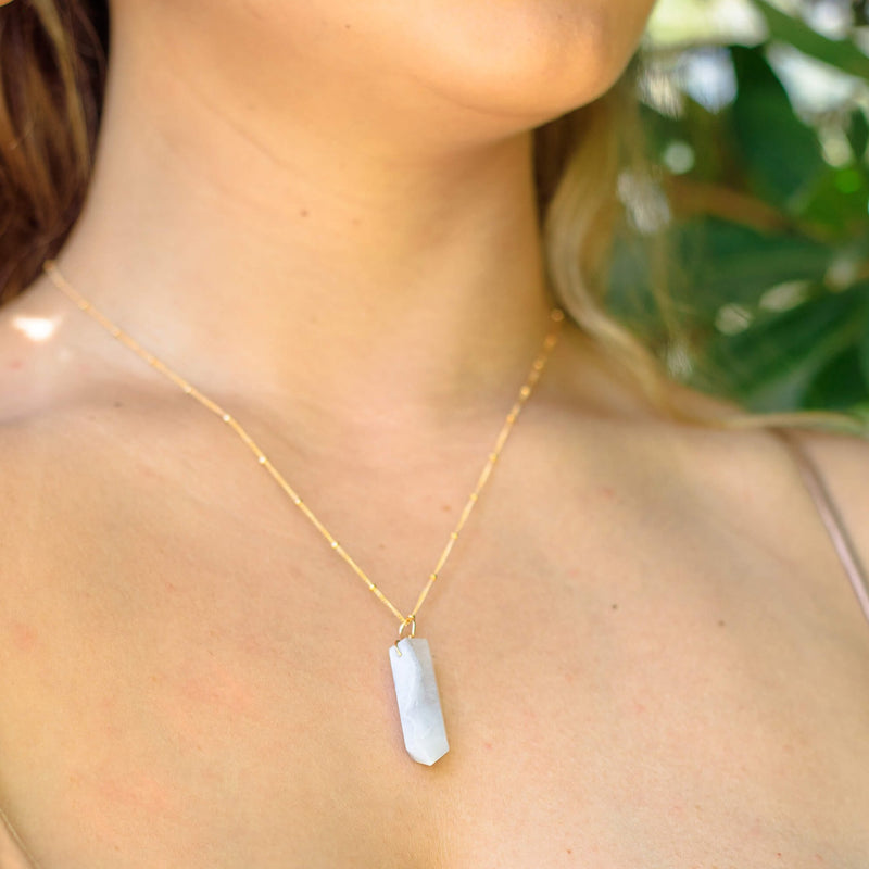 Large Crystal Point Necklace - Blue Lace Agate - 14K Gold Fill Satellite - Luna Tide Handmade Jewellery