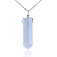 Large Crystal Point Necklace - Blue Lace Agate - Stainless Steel Satellite - Luna Tide Handmade Jewellery