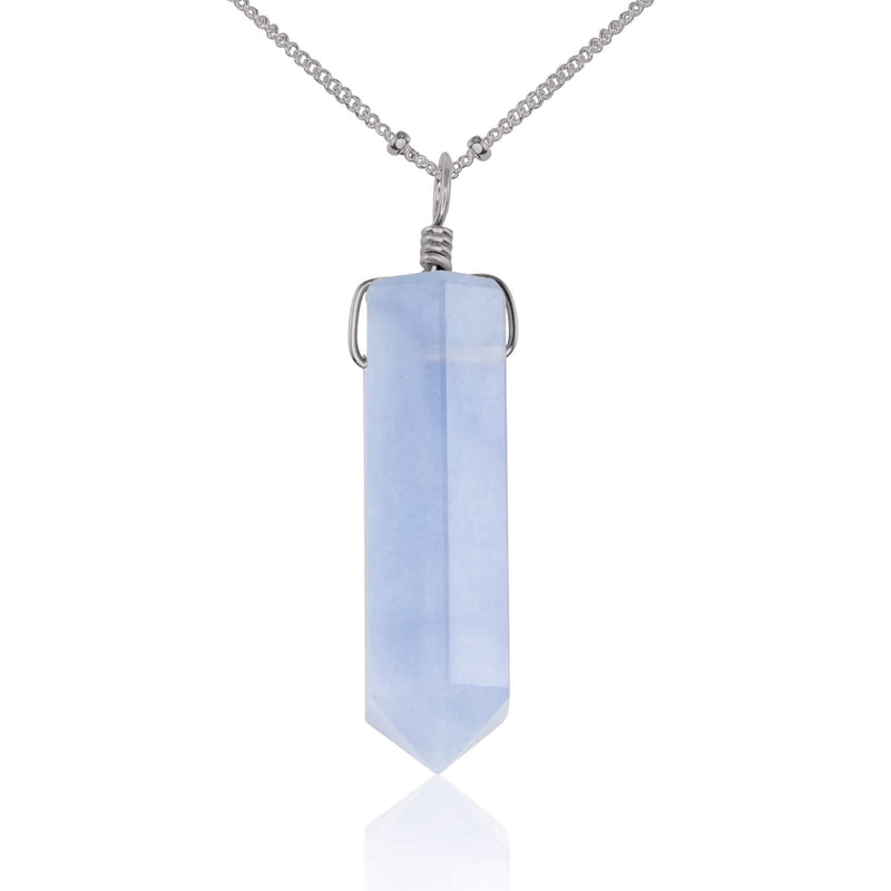 Large Crystal Point Necklace - Blue Lace Agate - Stainless Steel Satellite - Luna Tide Handmade Jewellery