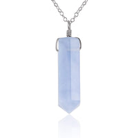 Large Crystal Point Necklace - Blue Lace Agate - Stainless Steel - Luna Tide Handmade Jewellery