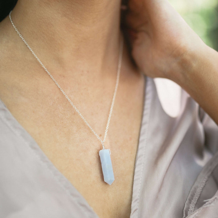 Large Crystal Point Necklace - Blue Lace Agate - Sterling Silver - Luna Tide Handmade Jewellery