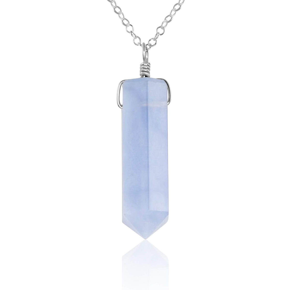 Large Crystal Point Necklace - Blue Lace Agate - Sterling Silver - Luna Tide Handmade Jewellery