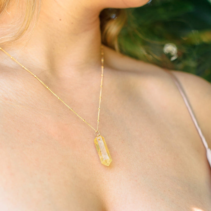 Large Crystal Point Necklace - Citrine - 14K Gold Fill Satellite - Luna Tide Handmade Jewellery