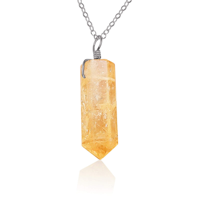 Large Crystal Point Necklace - Citrine - Stainless Steel - Luna Tide Handmade Jewellery