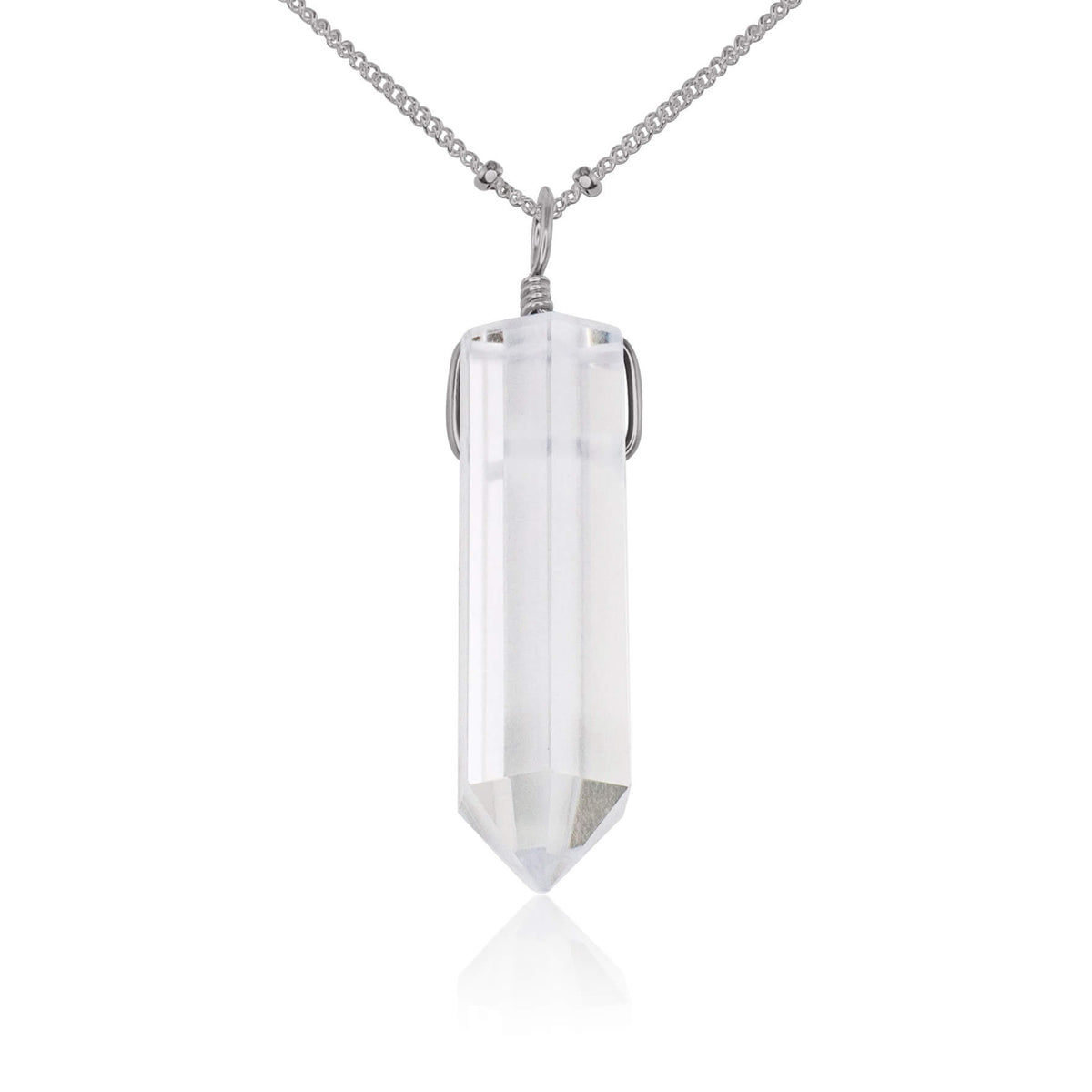 Large Crystal Point Necklace - Crystal Quartz - Stainless Steel Satellite - Luna Tide Handmade Jewellery