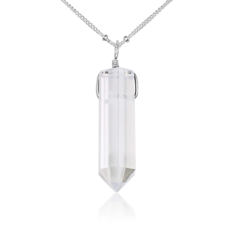 Large Crystal Point Necklace - Crystal Quartz - Sterling Silver Satellite - Luna Tide Handmade Jewellery