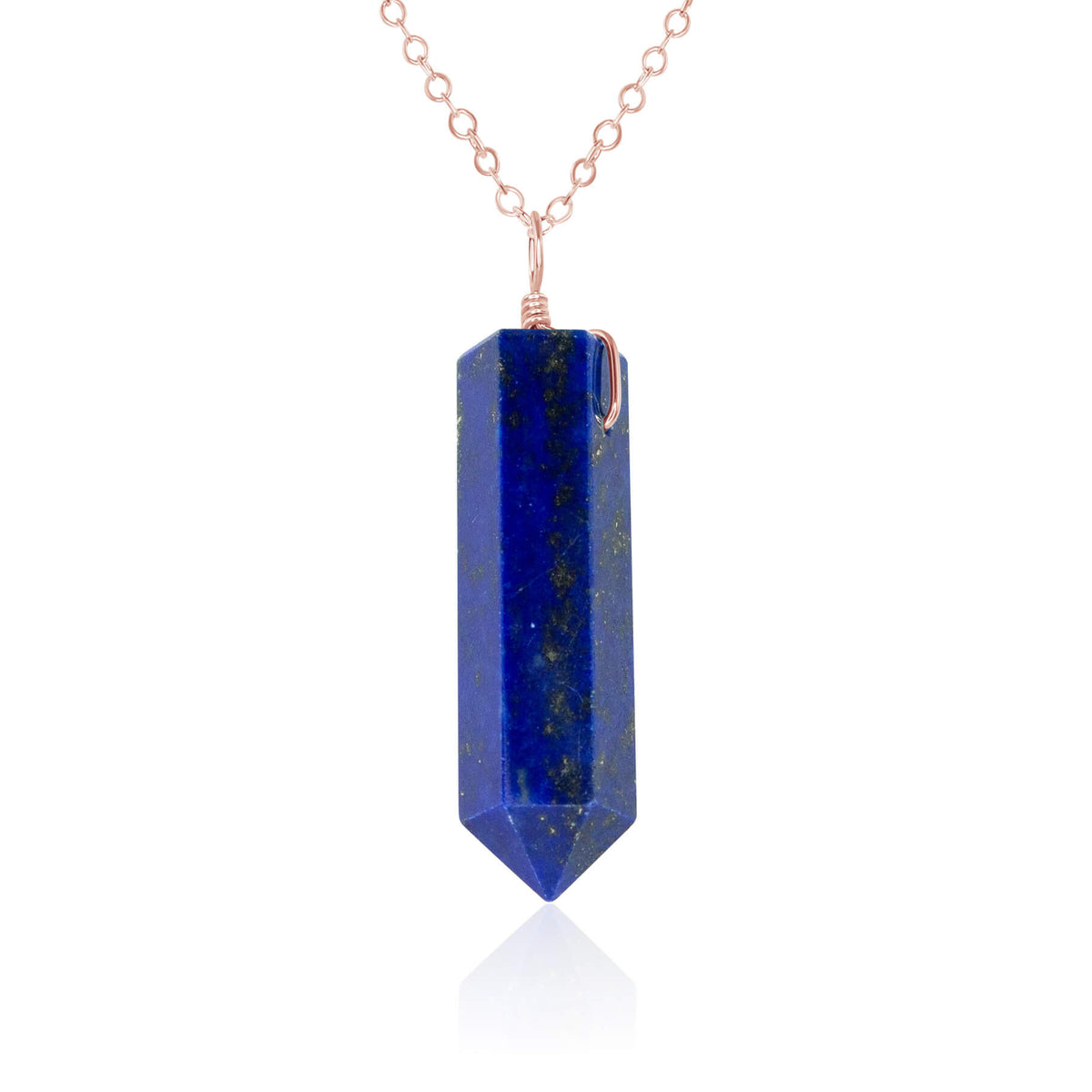 Large Crystal Point Necklace - Lapis Lazuli - 14K Rose Gold Fill - Luna Tide Handmade Jewellery