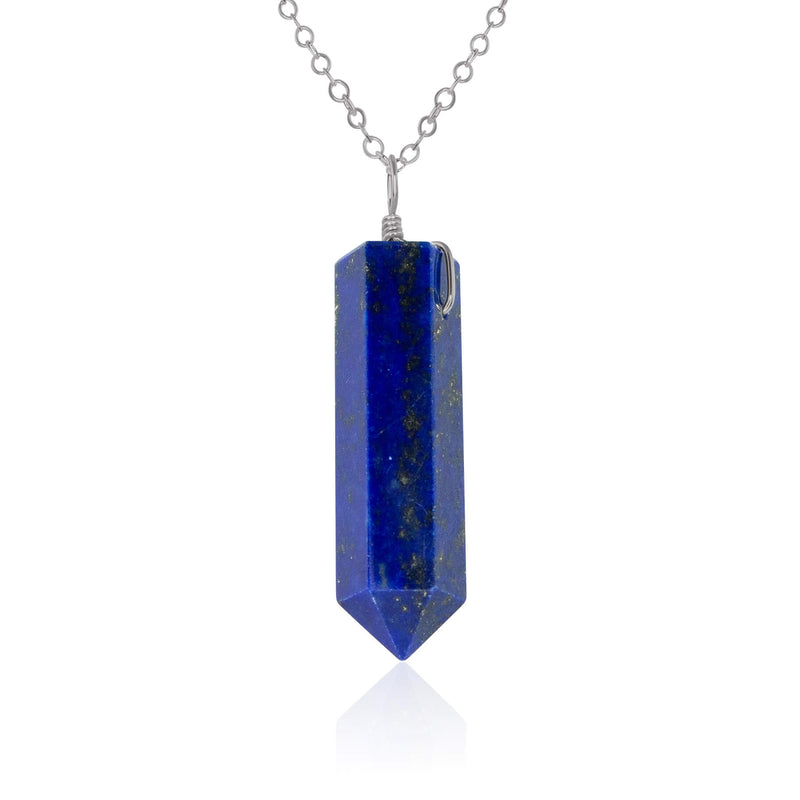 Large Crystal Point Necklace - Lapis Lazuli - Stainless Steel - Luna Tide Handmade Jewellery