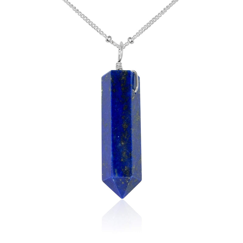 Large Crystal Point Necklace - Lapis Lazuli - Sterling Silver Satellite - Luna Tide Handmade Jewellery