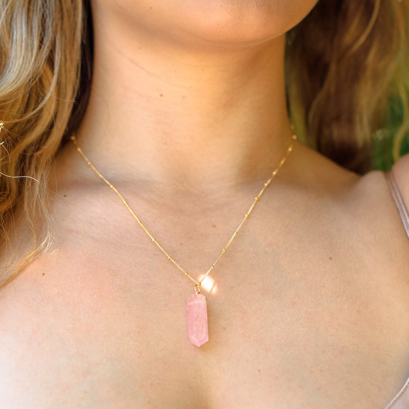 Large Crystal Point Necklace - Rose Quartz - 14K Gold Fill Satellite - Luna Tide Handmade Jewellery