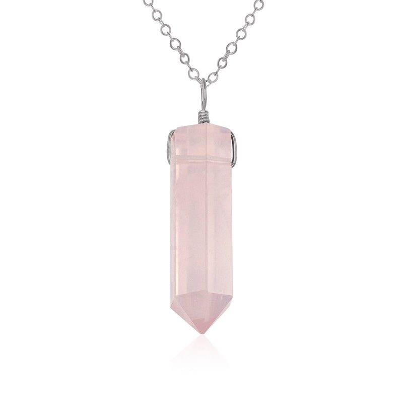 Large Crystal Point Necklace - Rose Quartz - Stainless Steel - Luna Tide Handmade Jewellery