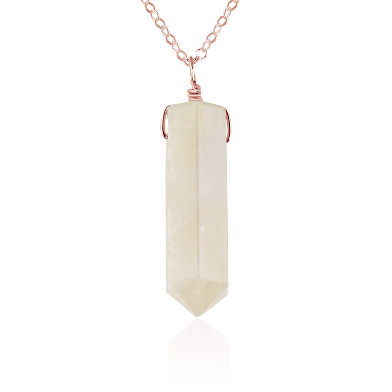 Large Crystal Point Necklace - White Moonstone - 14K Rose Gold Fill - Luna Tide Handmade Jewellery