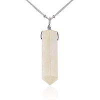Large Crystal Point Necklace - White Moonstone - Stainless Steel Satellite - Luna Tide Handmade Jewellery