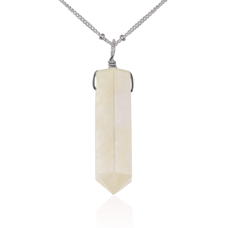 Large Crystal Point Necklace - White Moonstone - Stainless Steel Satellite - Luna Tide Handmade Jewellery